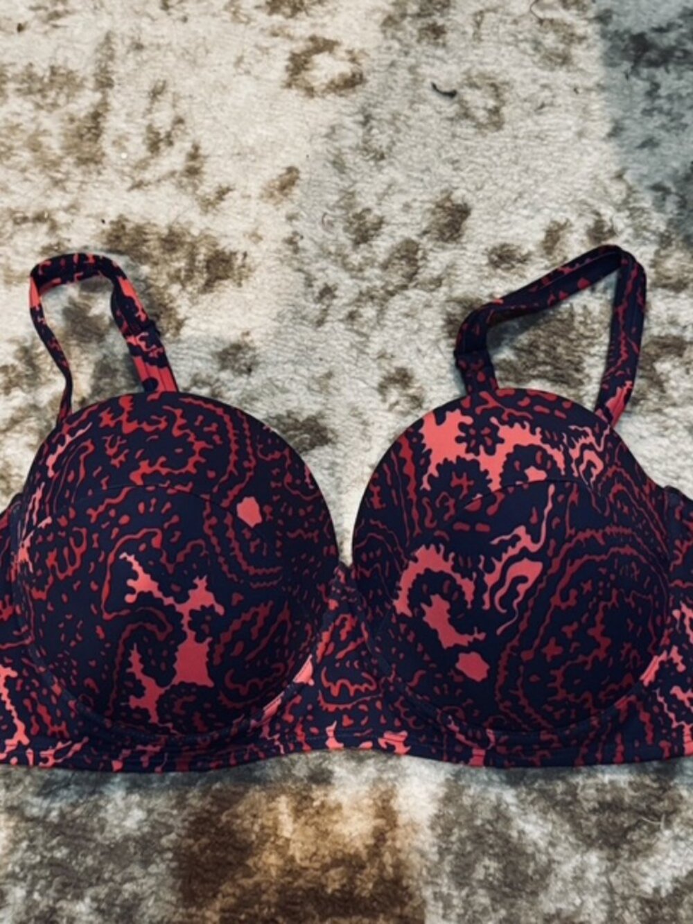 Boden Paisley Bikini Bathing Suit Top Red Blue Size 34D